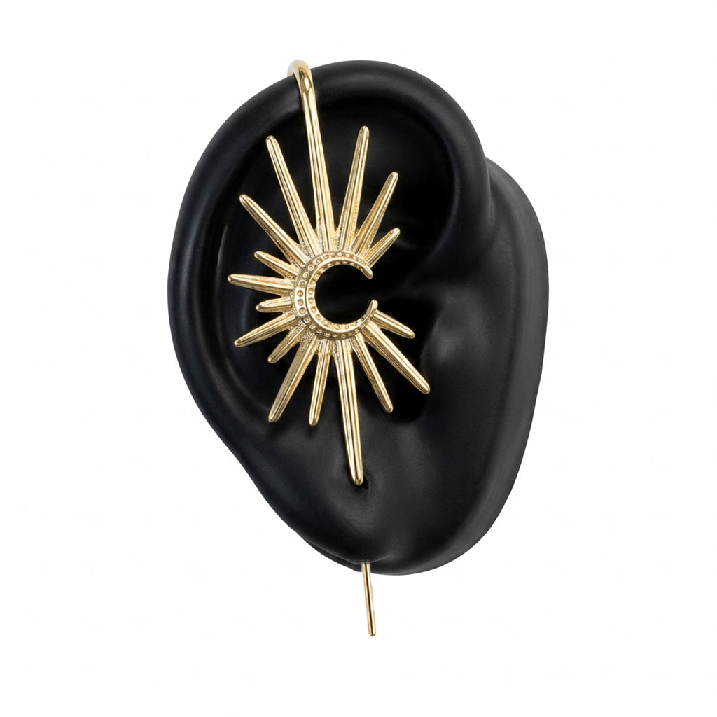 Sunray ear cuff in gold, right-ear version