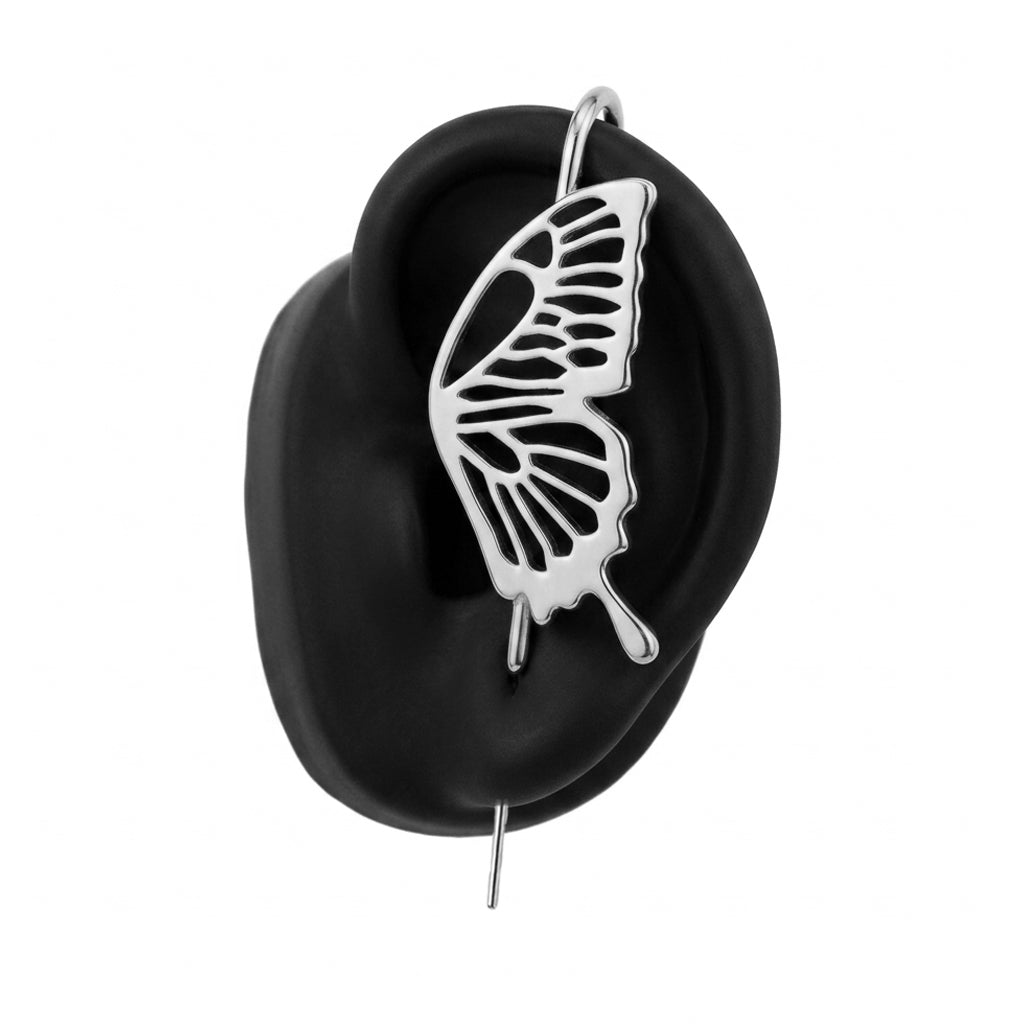 Gentle Butterfly ear cuff in silver, left-ear version