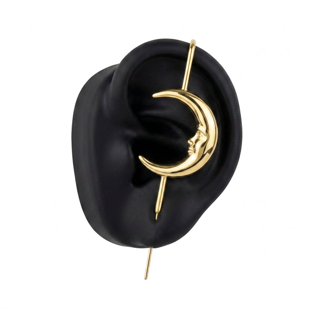 Sun & Moon ear cuff in gold, left-ear version