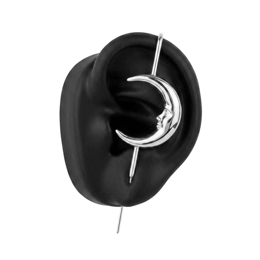 Sun & Moon ear cuff in silver, left-ear version