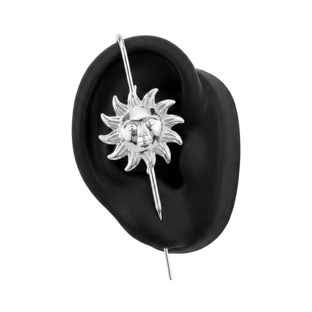 Sun & Moon ear cuff in silver, right-ear version