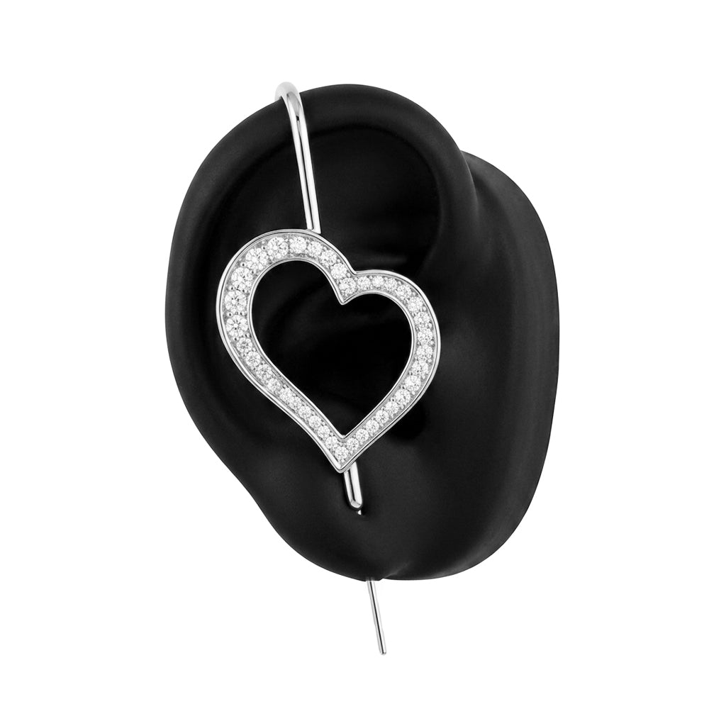 Pure Heart ear cuff in silver, right-ear version