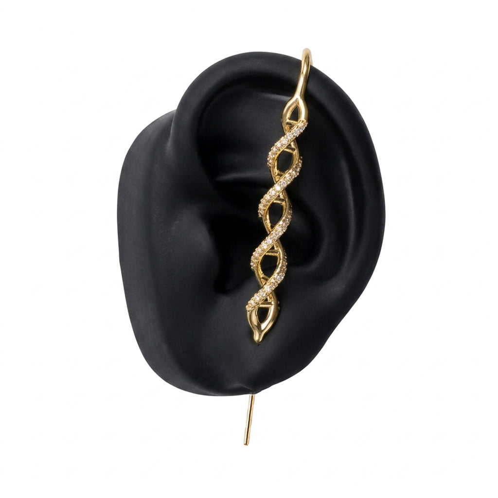 In My DNA ear cuff in gold on a black ear form