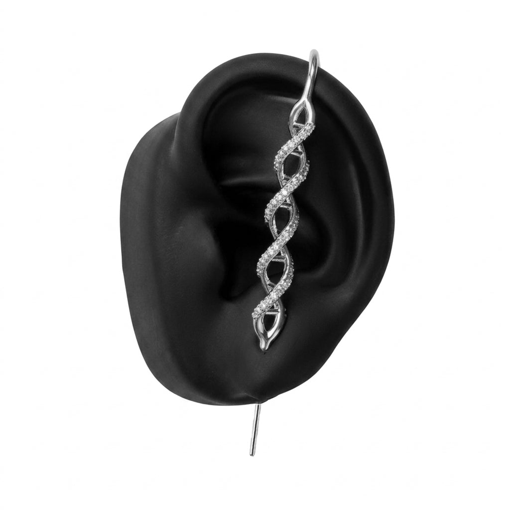 In My DNA ear cuff in silver on a black ear form