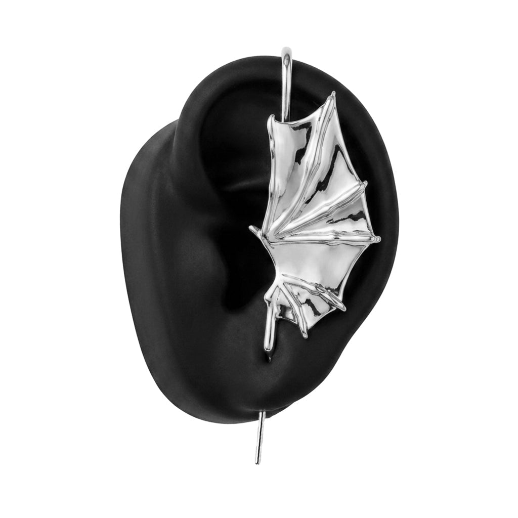 Nightfall Wings ear cuff in silver, left-ear version