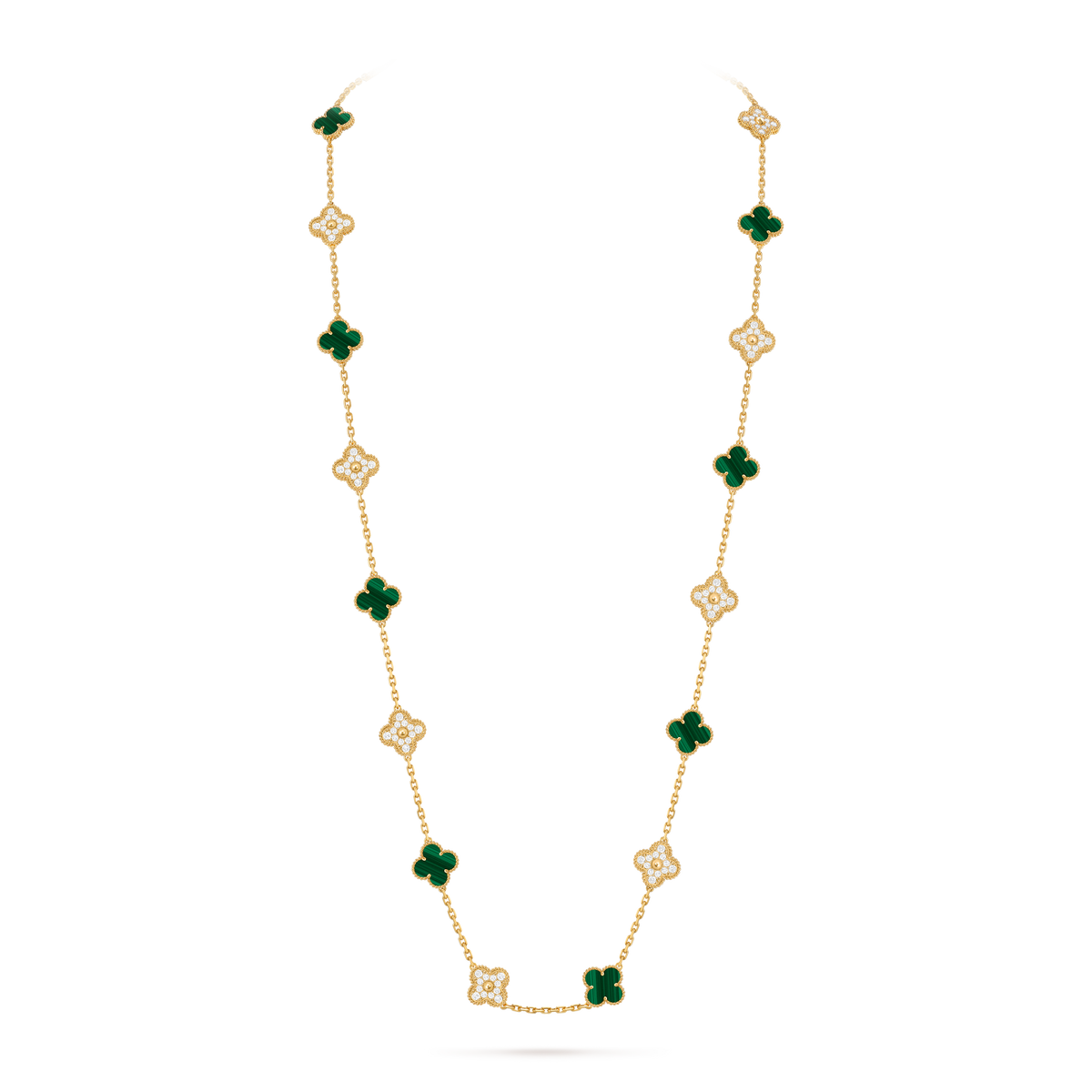 Avaline Alhambra long necklace, Green Malachite