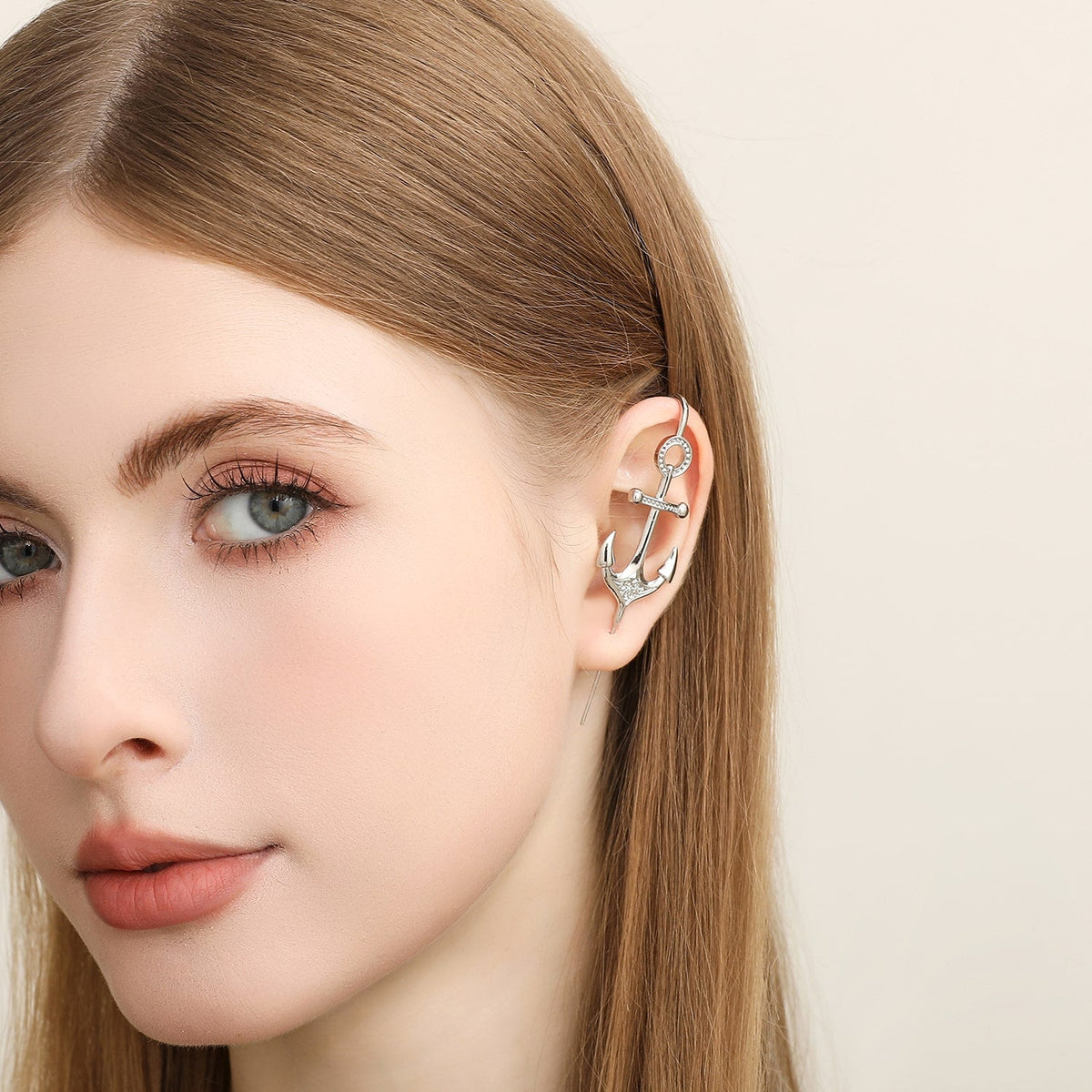 Safe Haven ear cuff worn on the ear, profile view