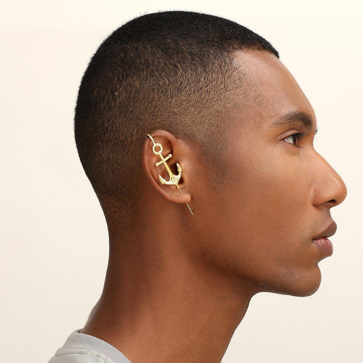 Safe Haven ear cuff worn on the ear, profile view
