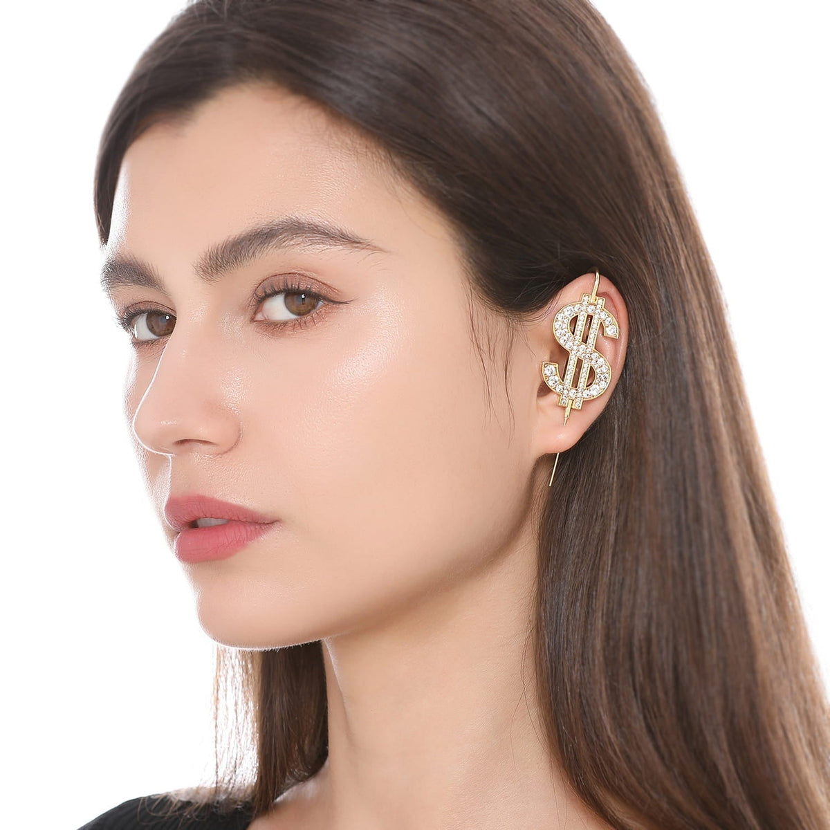 CA$H ear cuff worn on the ear, profile view