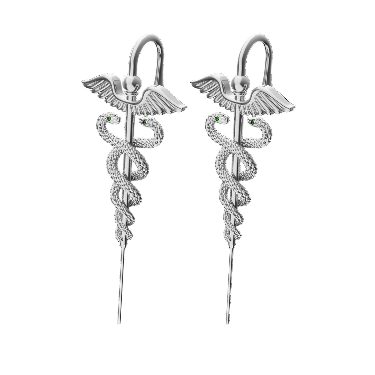 Caduceus ear cuffs in silver, a pair
