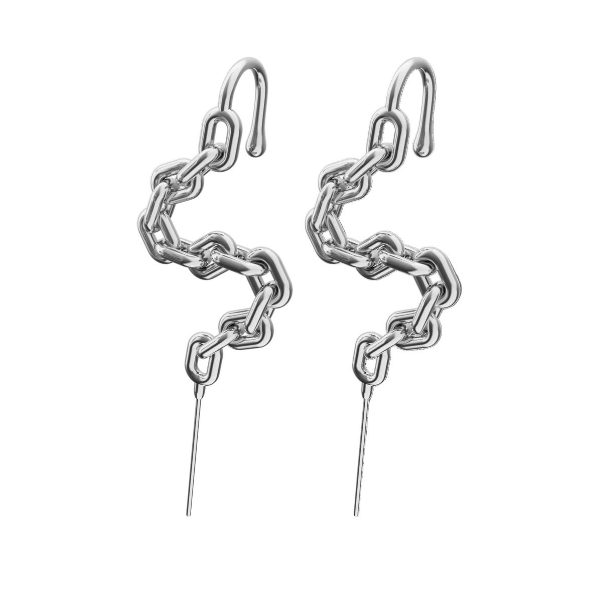 Chain-Link ear cuffs in silver, a pair