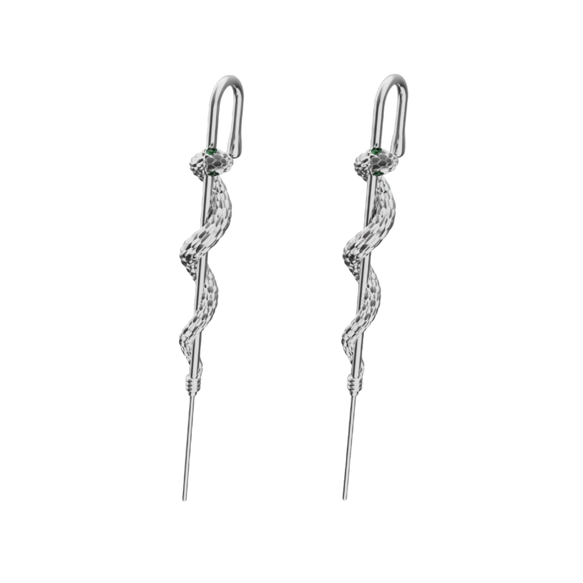 Coiled Snake ear cuff in silver, detail of the design