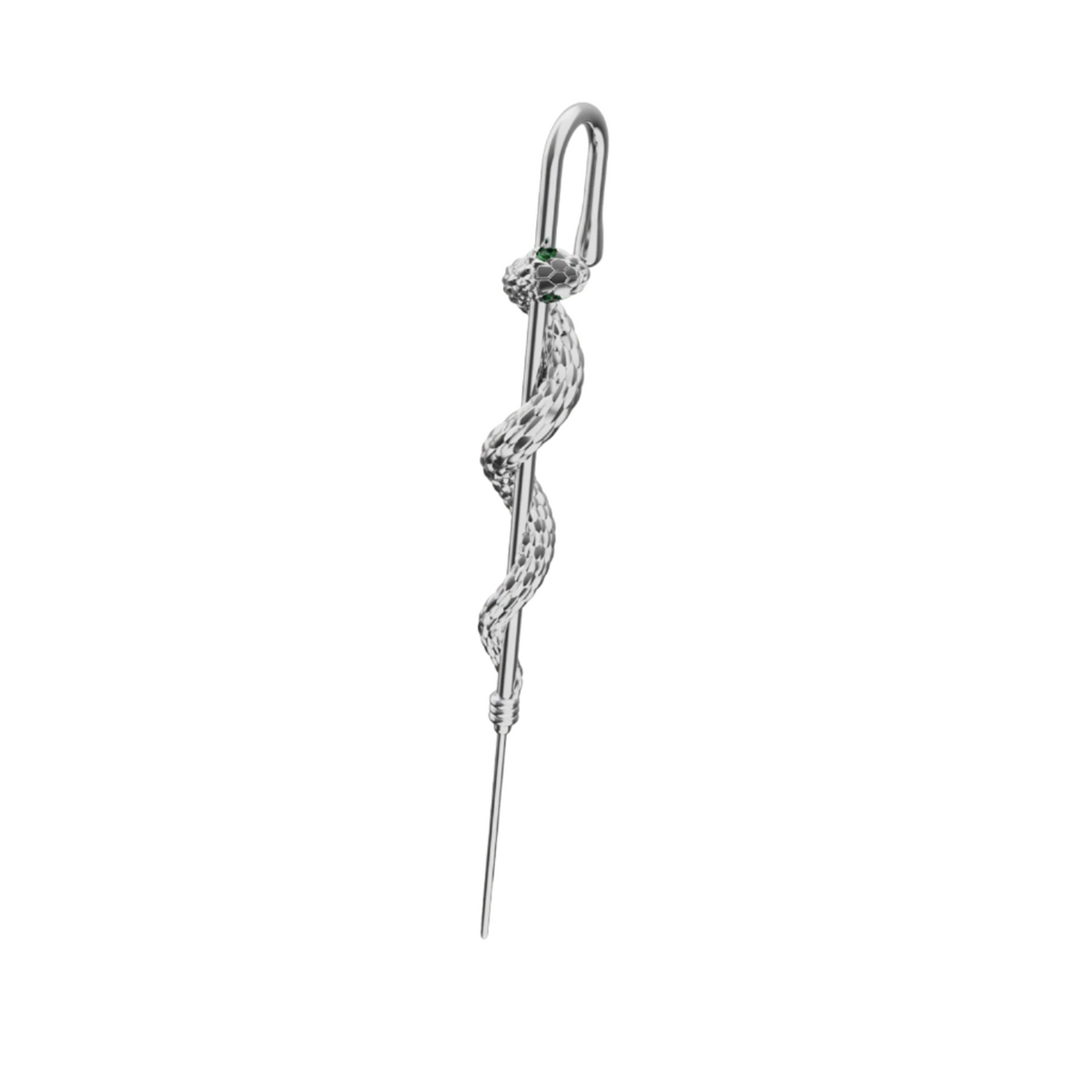 Coiled Snake ear cuff in silver, detail of the design