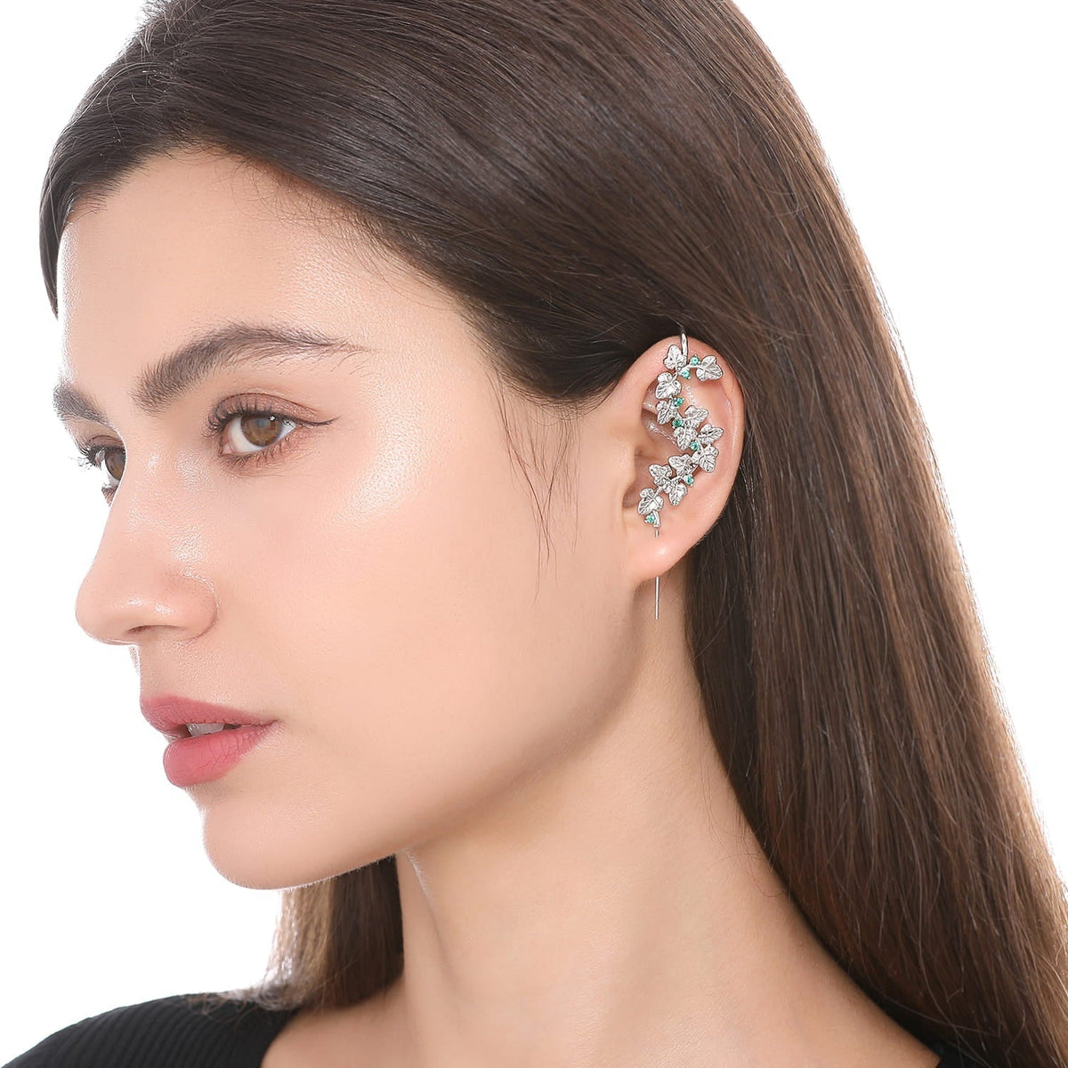Creeping Ivy ear cuff worn on the ear, profile view
