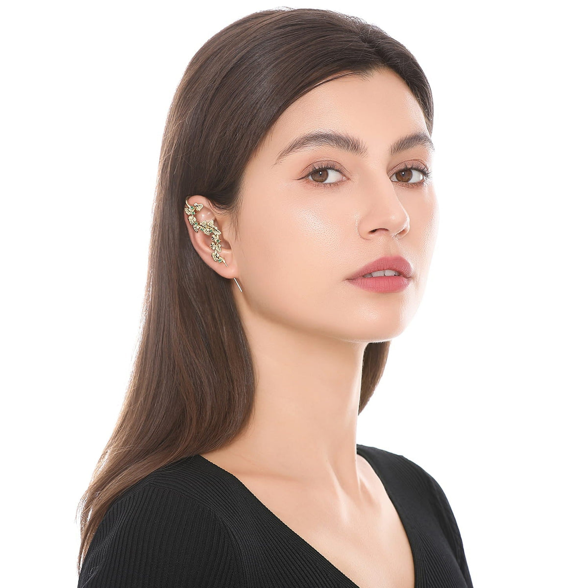 Creeping Ivy ear cuff worn on the ear, profile view
