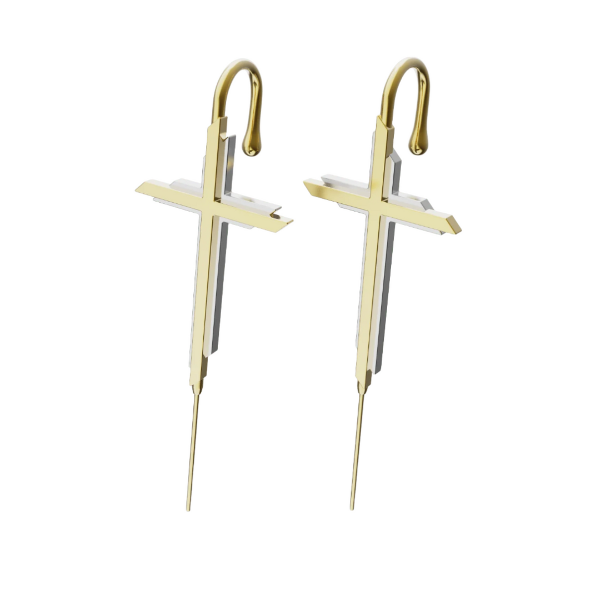 Cross ear cuffs in gold, a pair