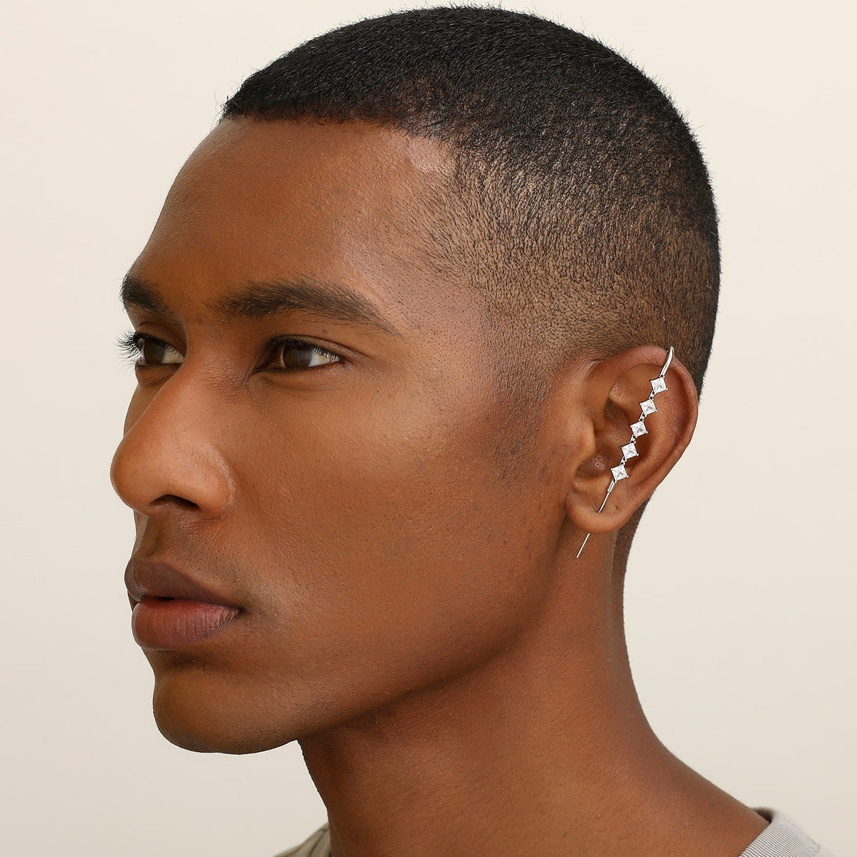 Crystal Stack ear cuff worn on the ear, profile view