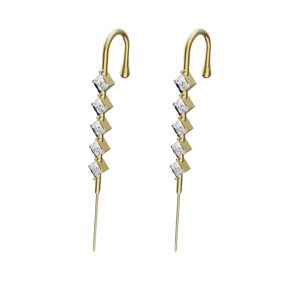 Crystal Stack ear cuffs in gold, a pair