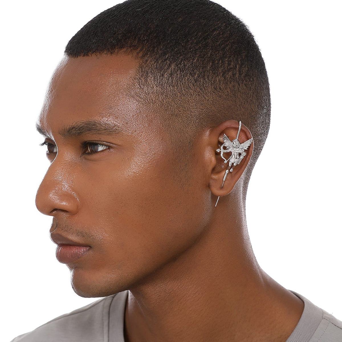 Cupid ear cuff worn on the ear, profile view