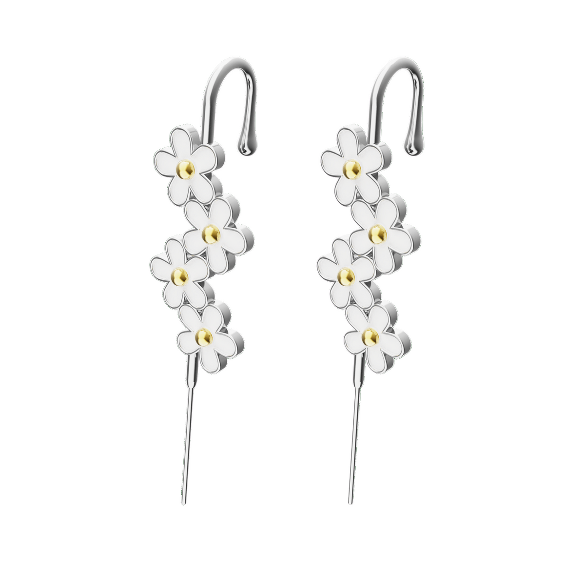 Daisy Flower ear cuffs in silver, a pair