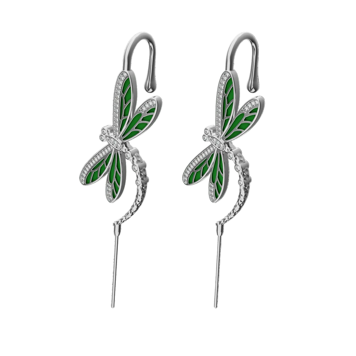Dragonfly ear cuffs in silver, a pair