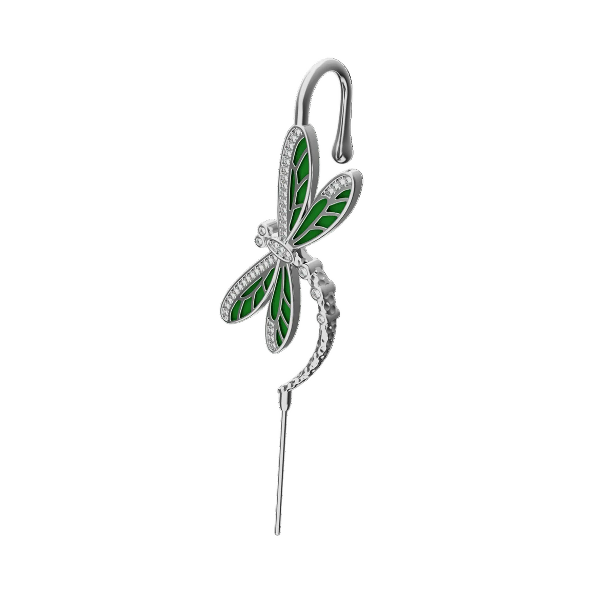 Dragonfly ear cuff in silver, single