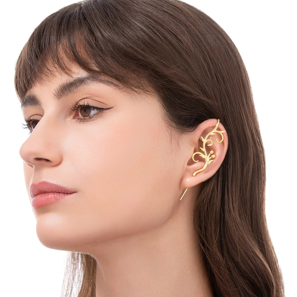 Enchanted Vine ear cuff worn on the ear, profile view