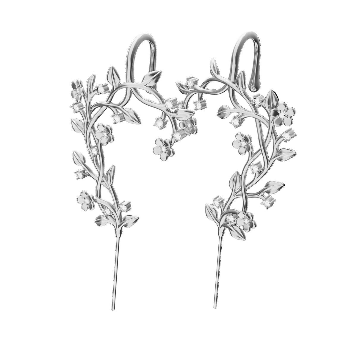 Flourishing ear cuffs in silver, a pair