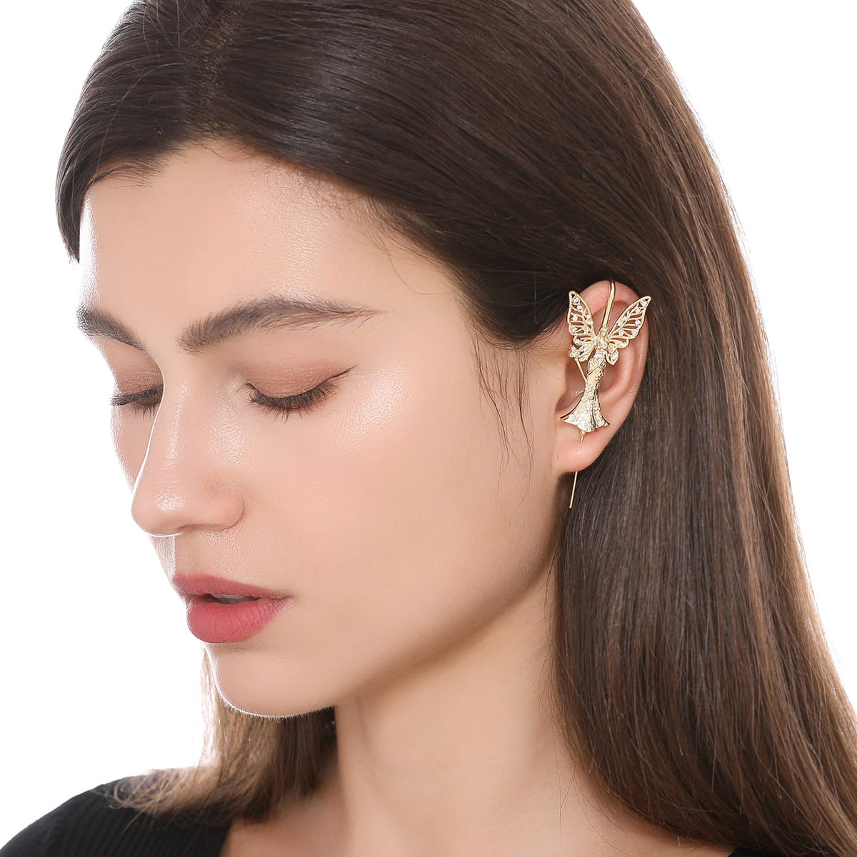 Forrest Fairy ear cuff worn on the ear, profile view