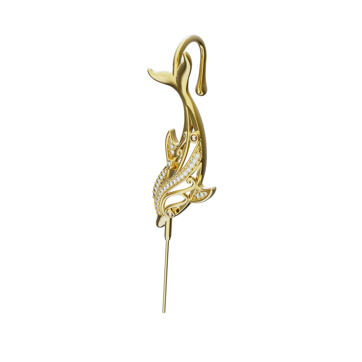 Graceful Dolphin ear cuff in gold, single