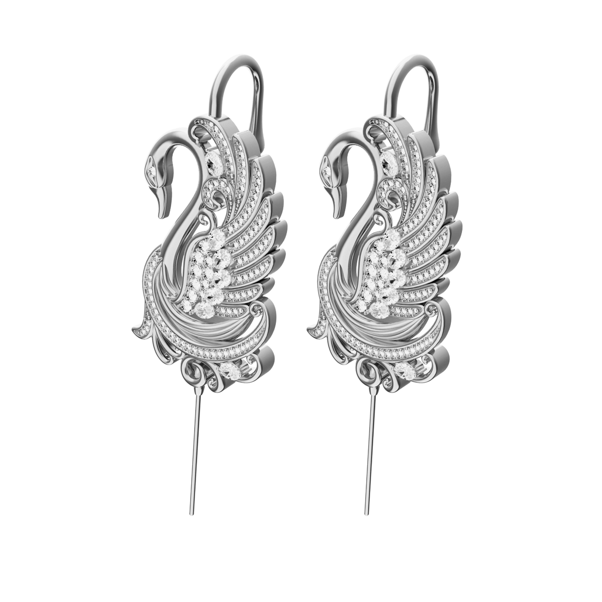 Graceful Swan ear cuffs in silver, a pair