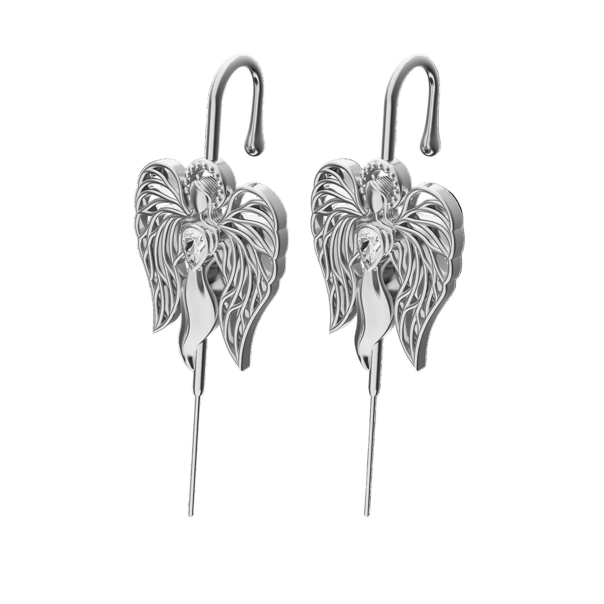 Guardian Angel ear cuffs in silver, a pair