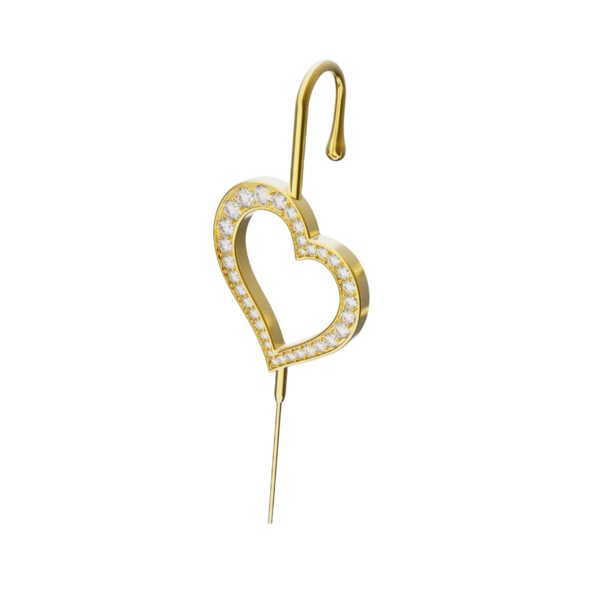 Pure Heart ear cuff in gold on a black ear form