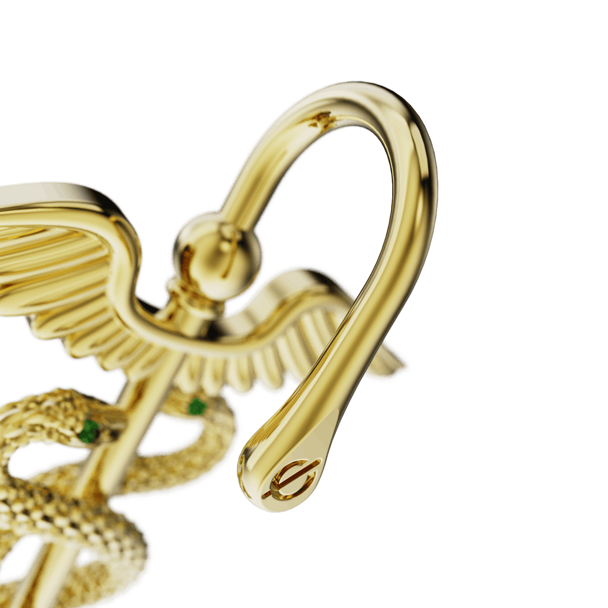 Caduceus ear cuff, detail of the design