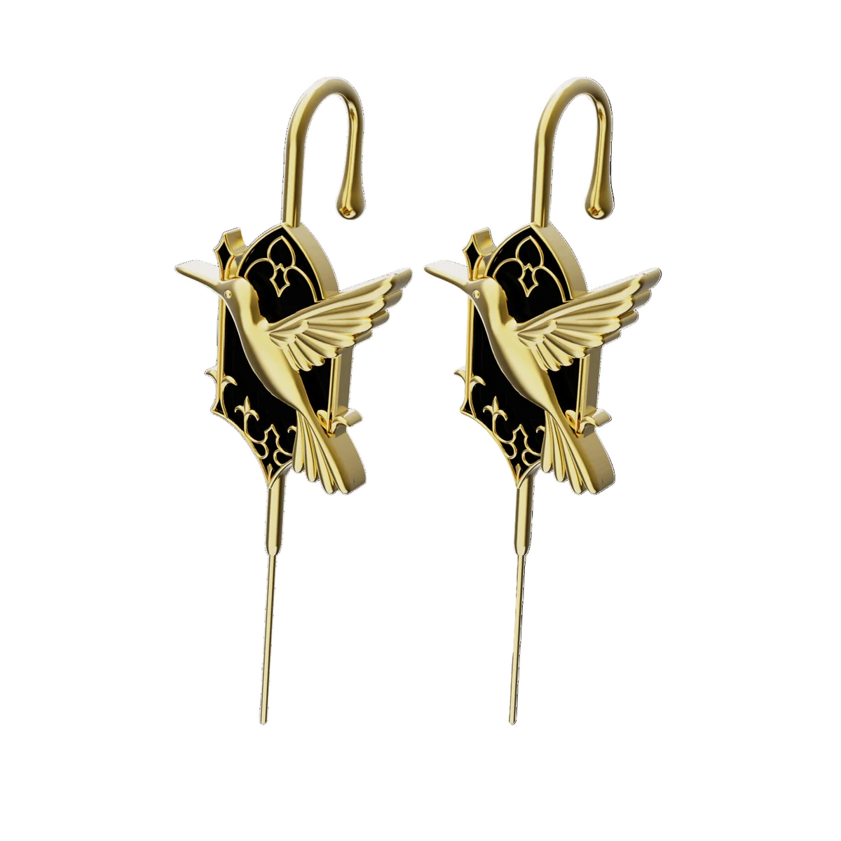 Hummingbird ear cuffs in gold, a pair