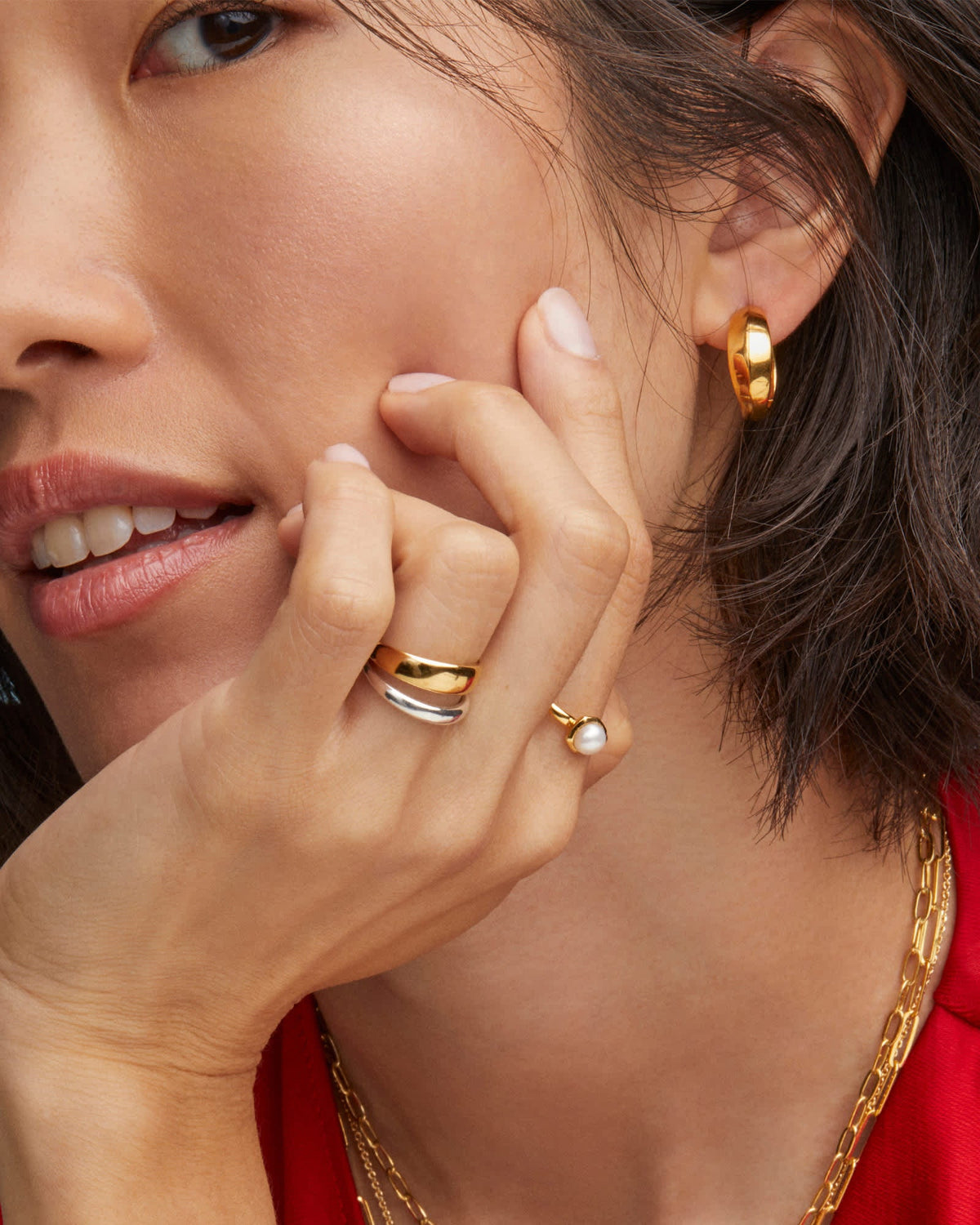 Avaline Davie Pearl 18k Gold Vermeil Band Ring in Freshwater Cultured Pearl