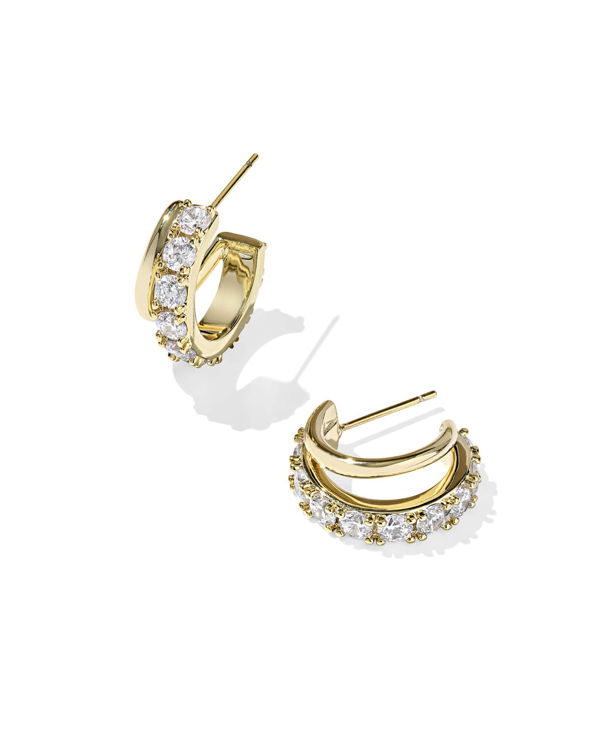 Avaline Livy Gold Huggie Earrings in White Crystal