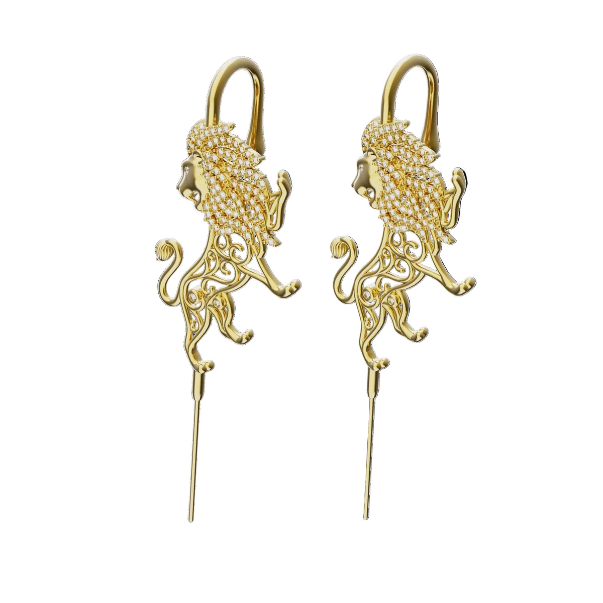 Majestic Lion ear cuffs in gold, a pair