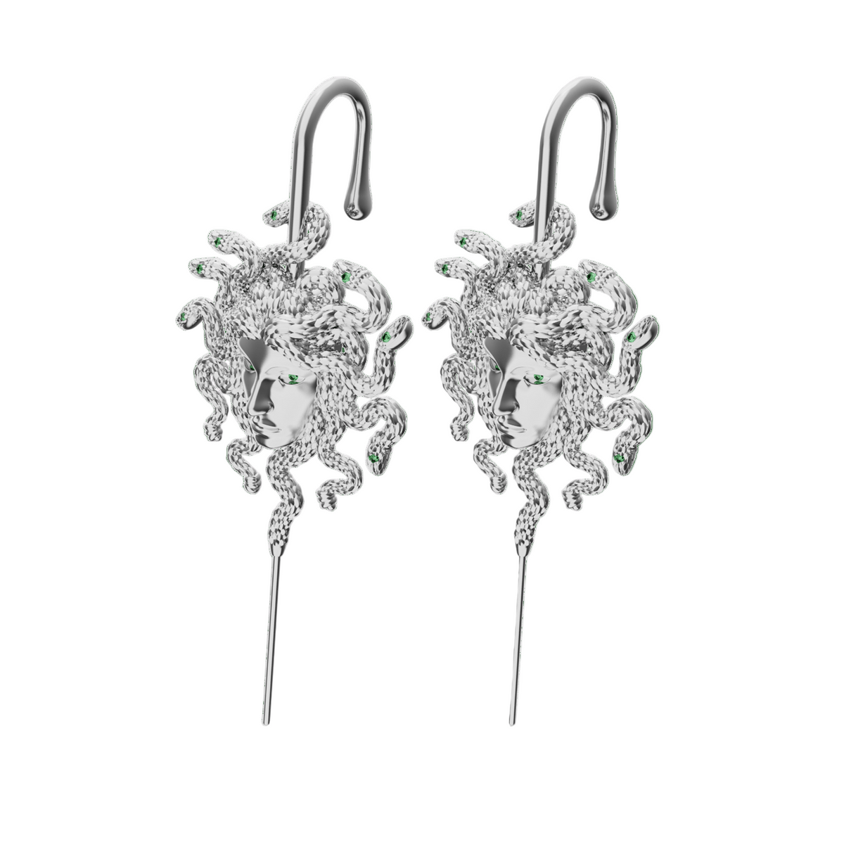 Medusa's Gaze ear cuffs in silver, a pair
