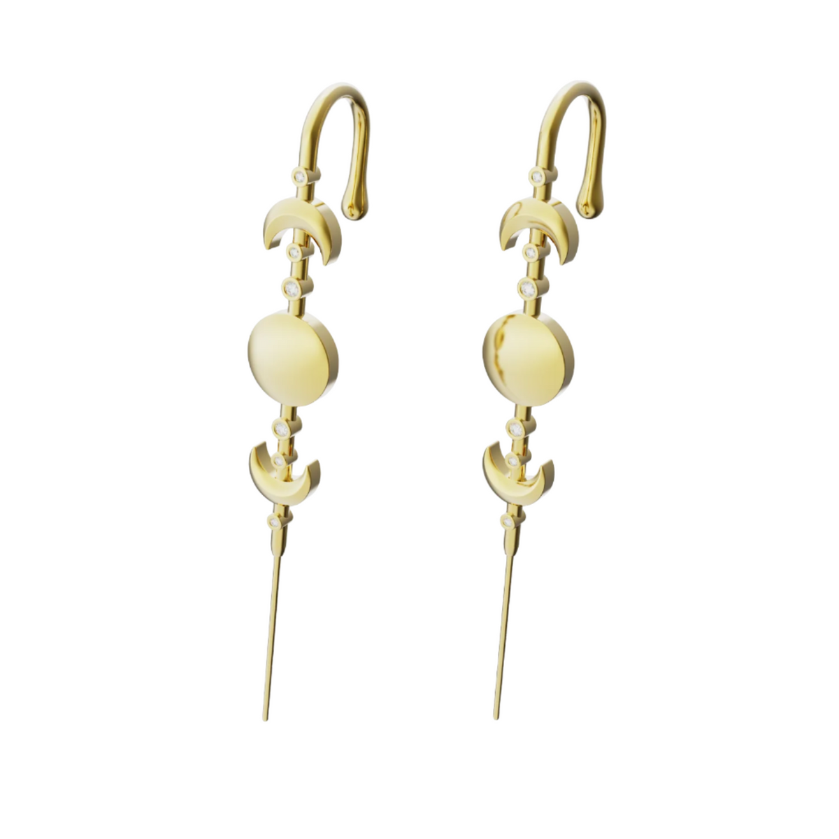 Moon Phases ear cuffs in gold, a pair