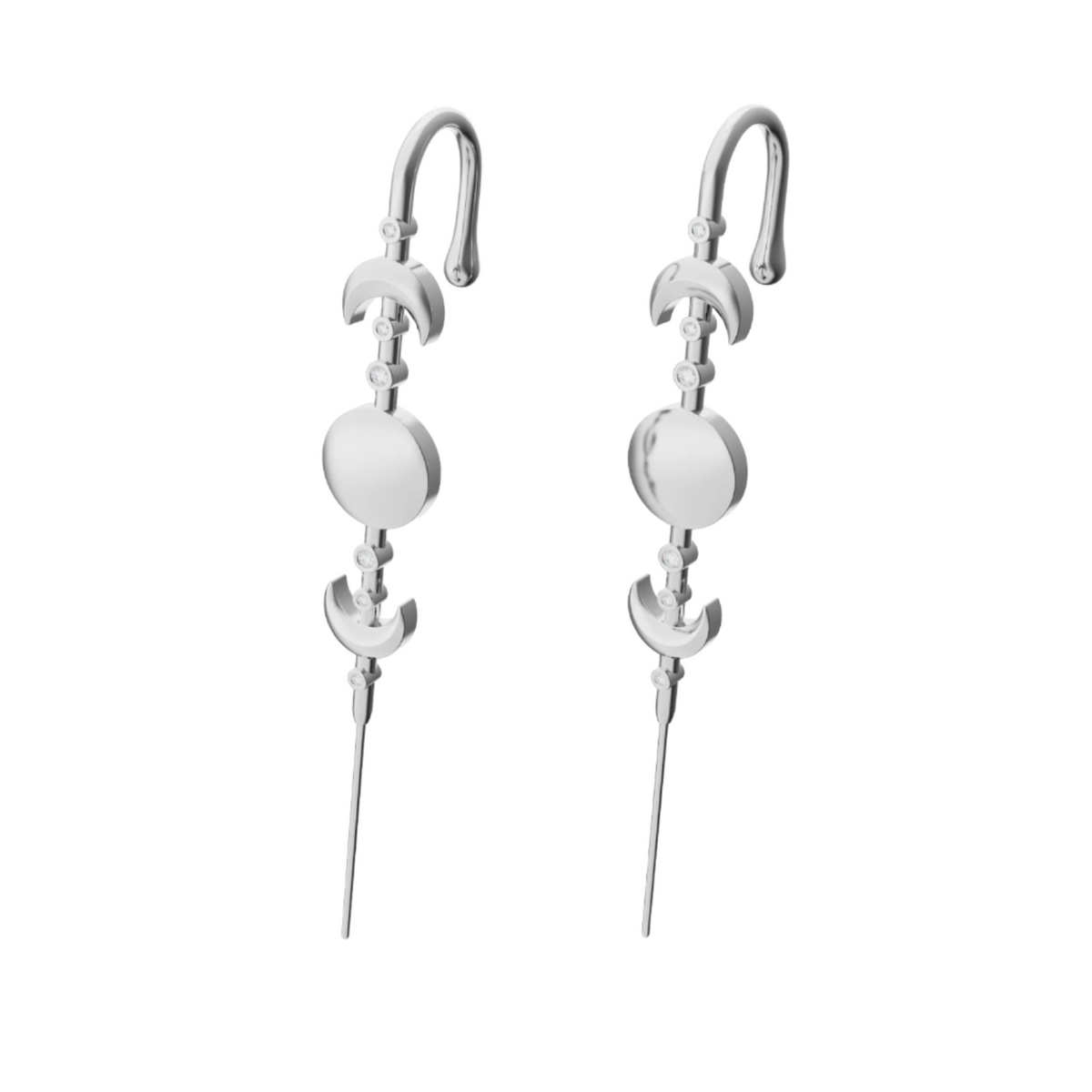 Moon Phases ear cuffs in silver, a pair