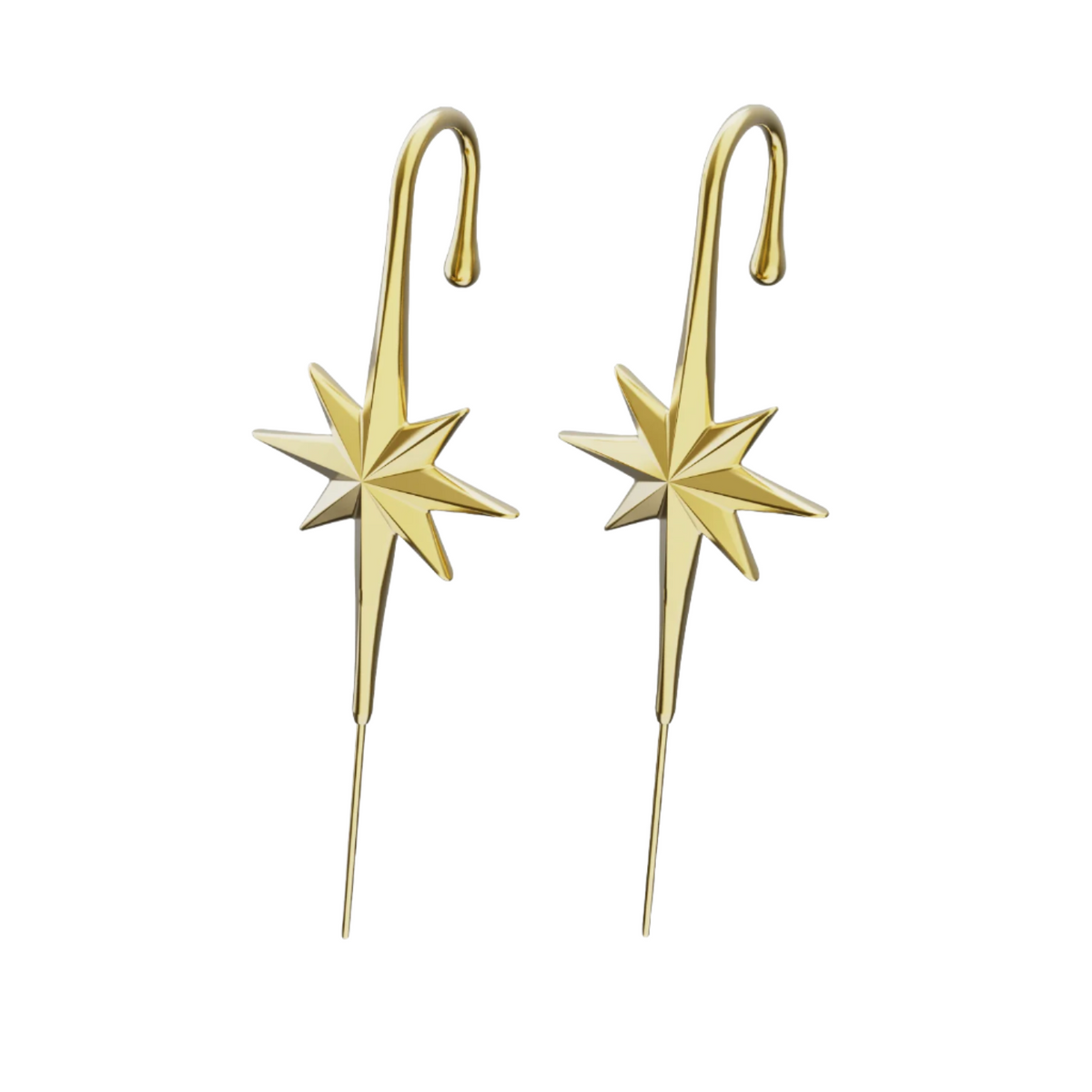 North Star ear cuffs in gold, a pair