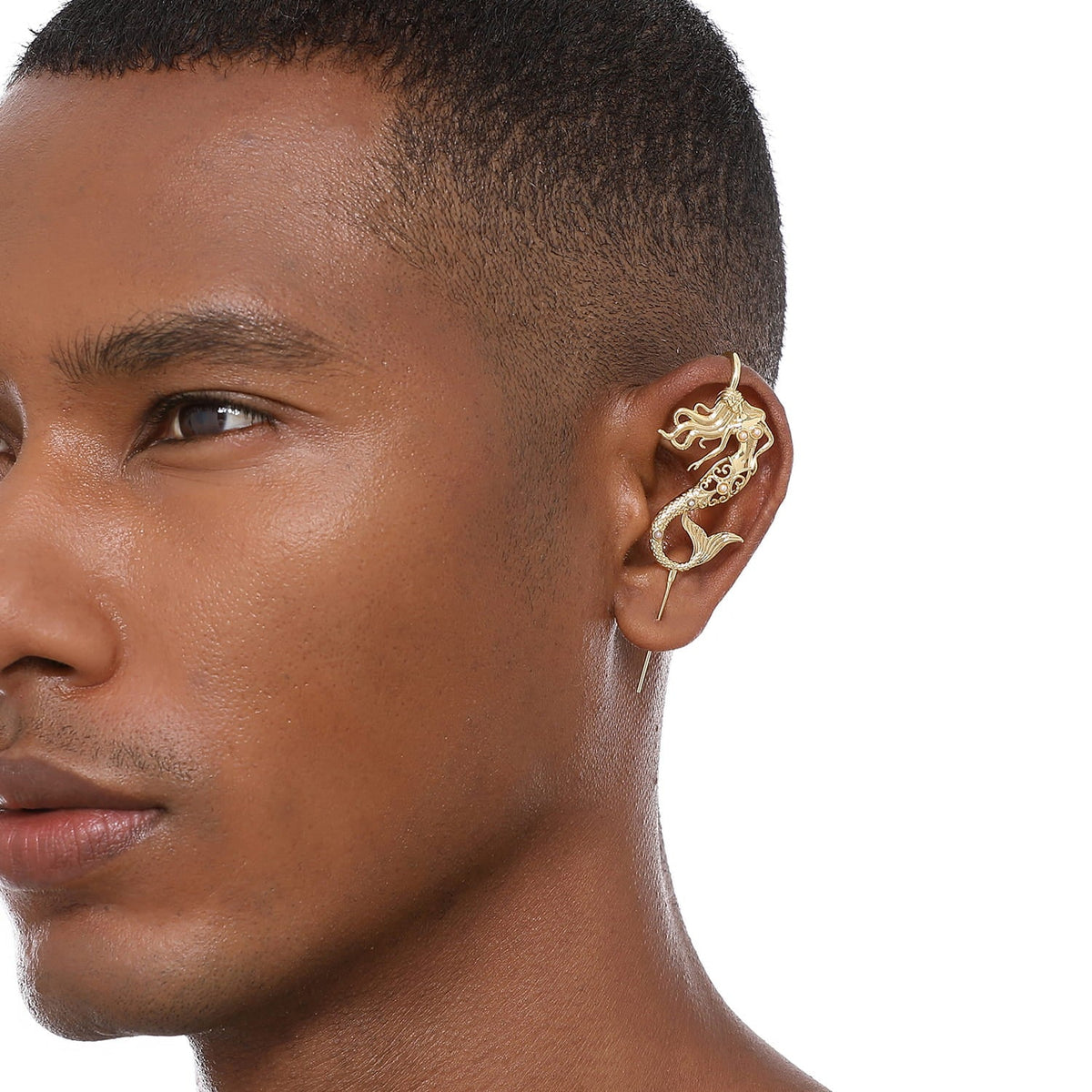 Ocean Siren ear cuff worn on the ear, profile view