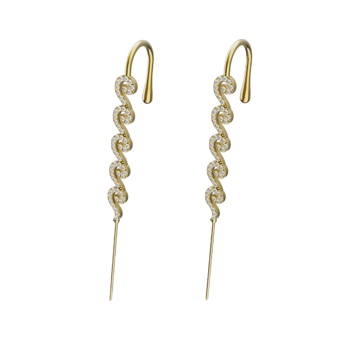 Ocean Waves ear cuffs in gold, a pair
