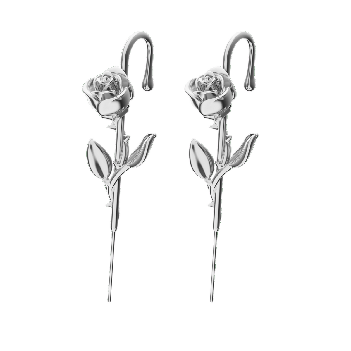 Radiant Rose ear cuffs in silver, a pair