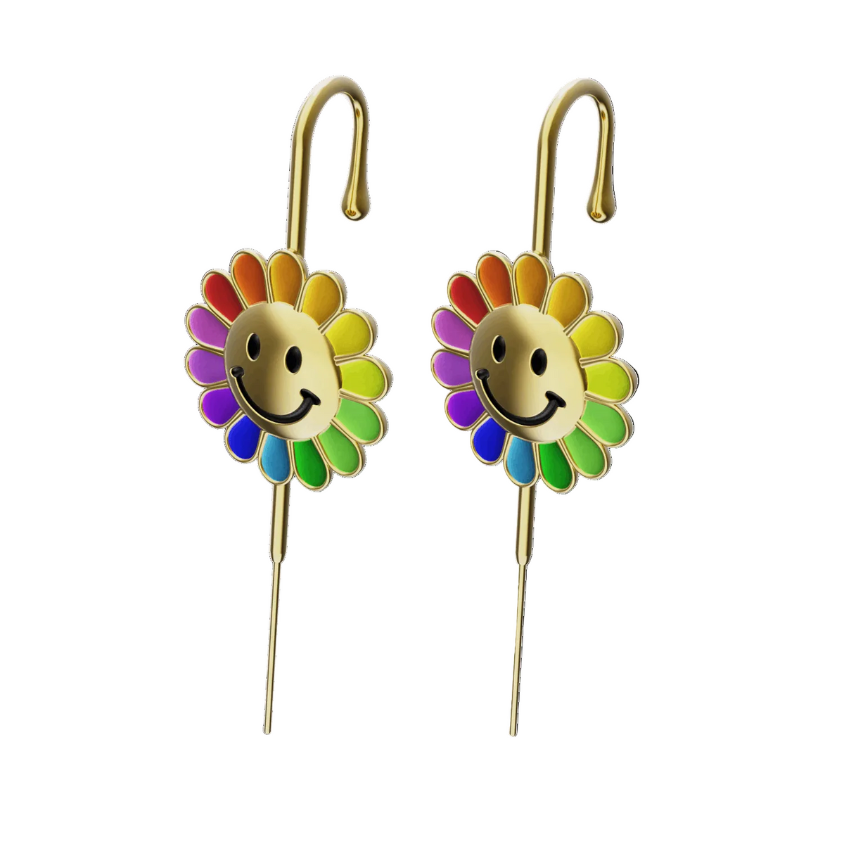 Rainbow Flower ear cuffs in gold, a pair