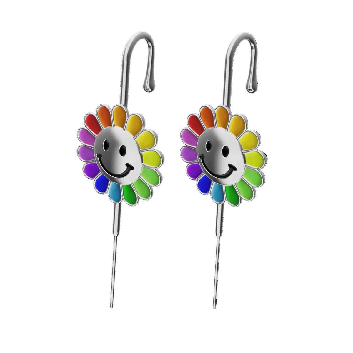 Rainbow Flower ear cuffs in silver, a pair