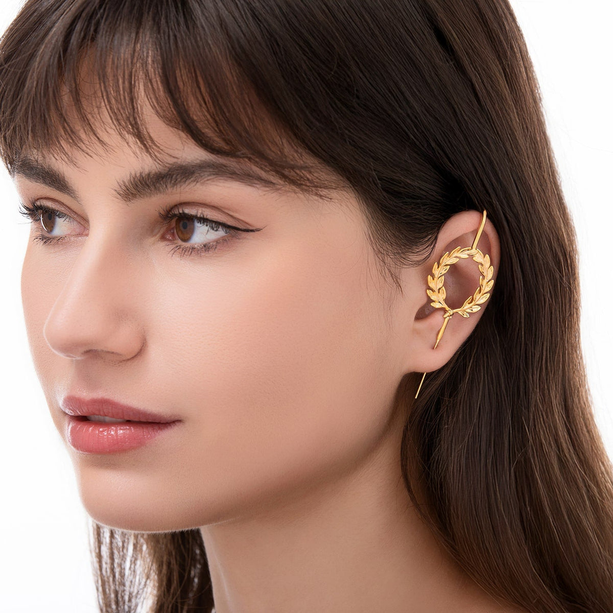 Regel Laurel ear cuff worn on the ear, profile view