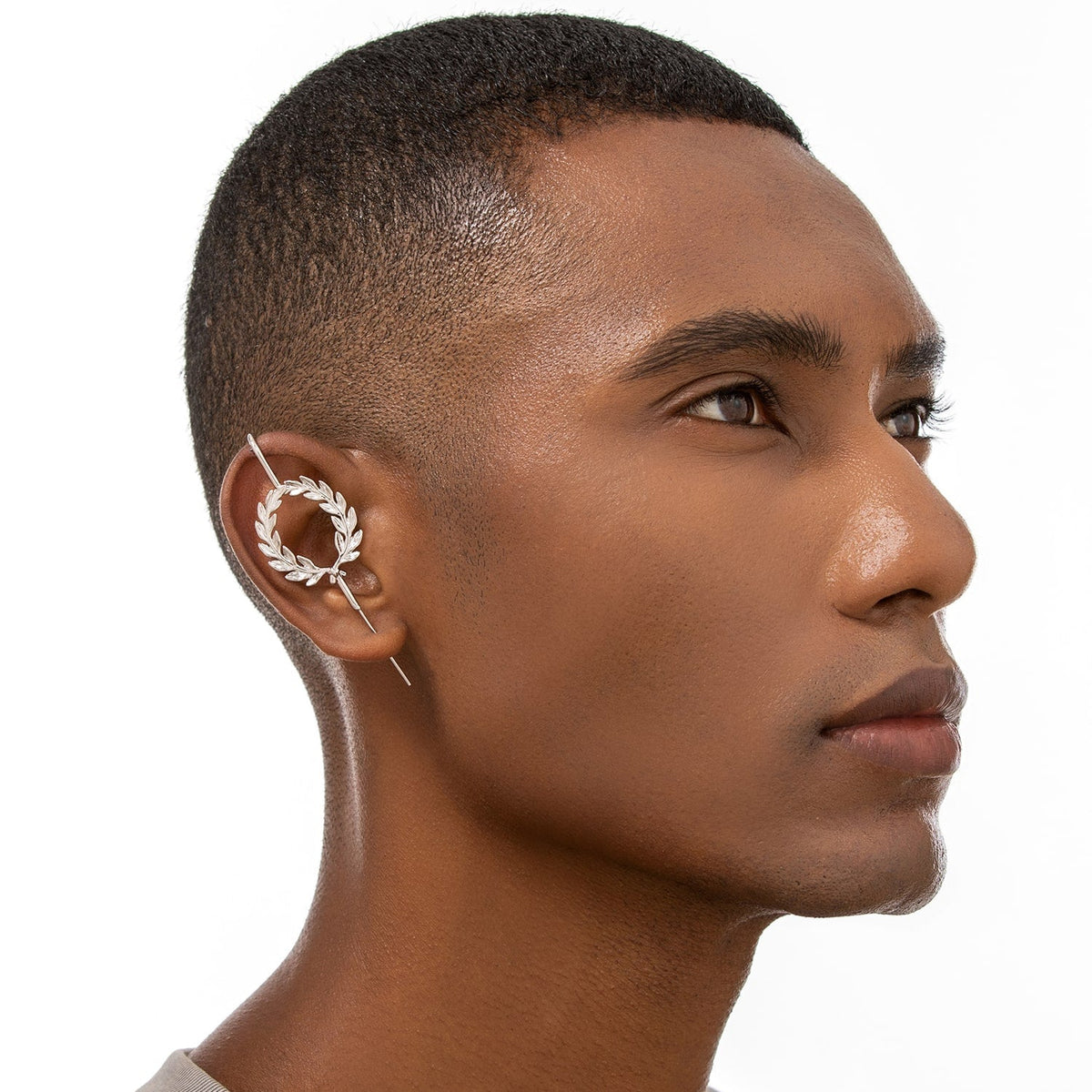 Regel Laurel ear cuff worn on the ear, profile view
