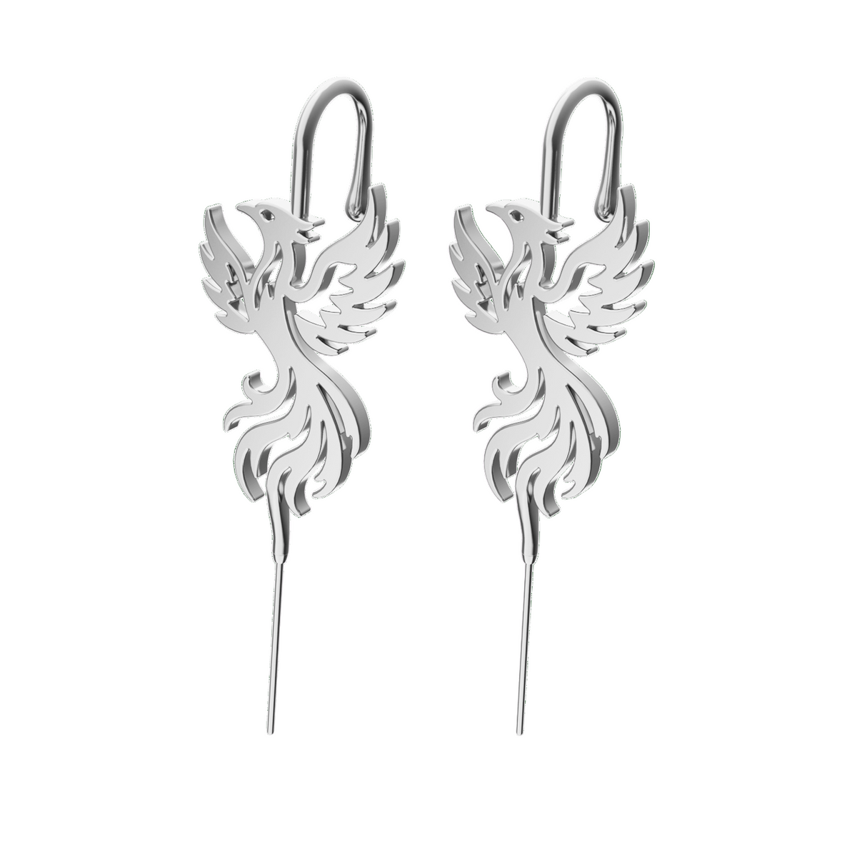 Rising Phoenix ear cuffs in silver, a pair